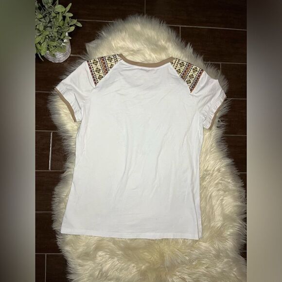 Delila Texas Mineral Wash Floral Embroidered Patchwork Short Sleeve Shirt Sz XL - Picture 8 of 10